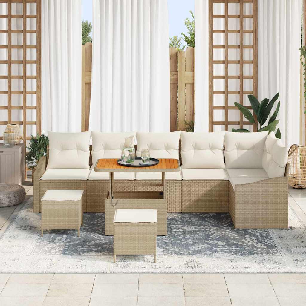 Tuinbankenset met kussen met opslag 9 pcs Beige Poly riet is nu te koop bij PeponiXL, paradijselijk wonen!