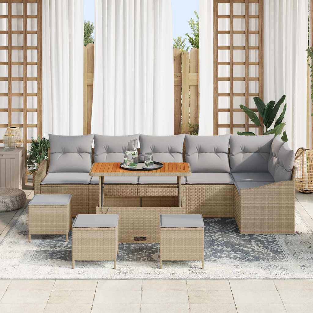 Tuinbankenset met kussen met opslag 10 pcs Beige Poly riet is nu te koop bij PeponiXL, paradijselijk wonen!