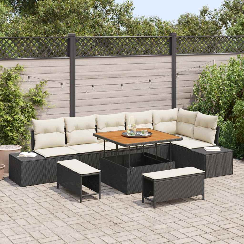 Tuinbankenset met kussen met opslag 9 pcs Zwart Poly riet is nu te koop bij PeponiXL, paradijselijk wonen!