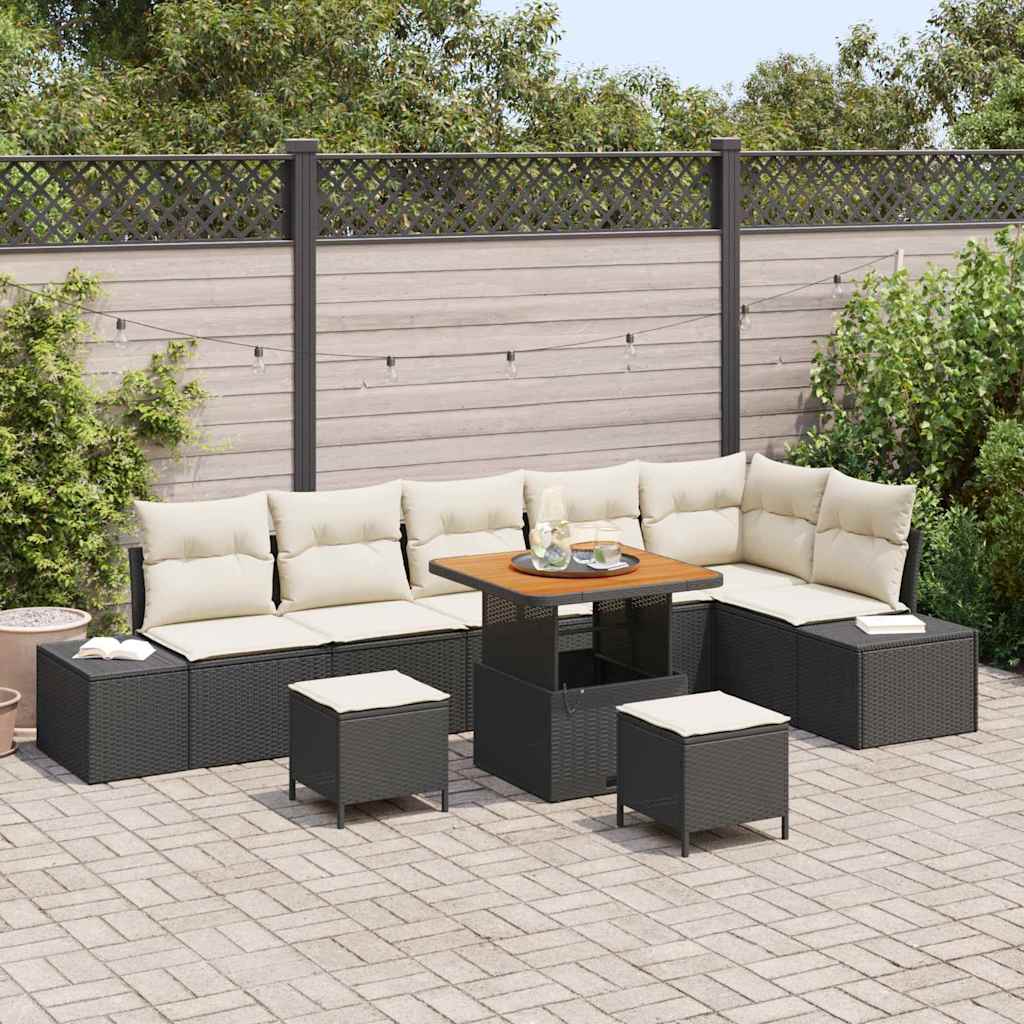 Tuinbankenset met kussen met opslag 9 pcs Zwart Poly riet is nu te koop bij PeponiXL, paradijselijk wonen!