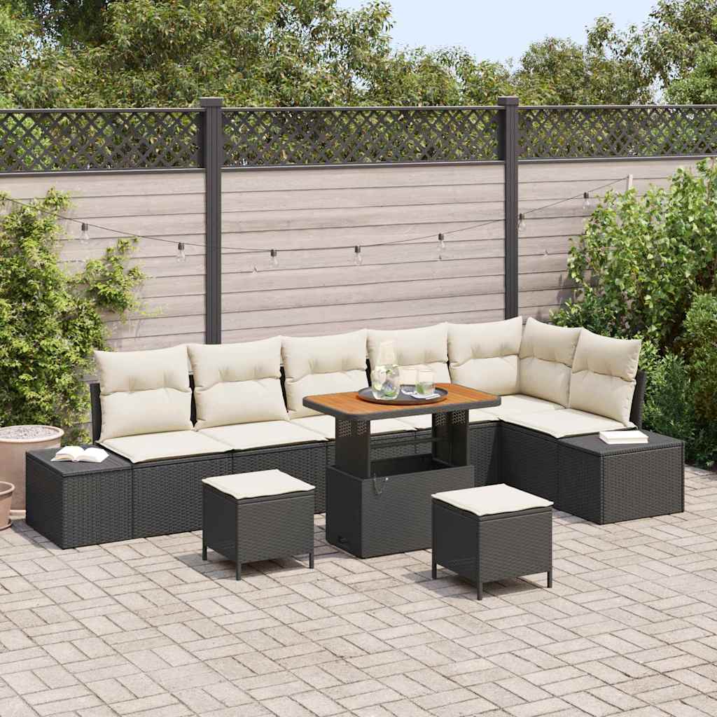 Tuinbankenset met kussen met opslag 9 pcs Zwart Poly riet is nu te koop bij PeponiXL, paradijselijk wonen!