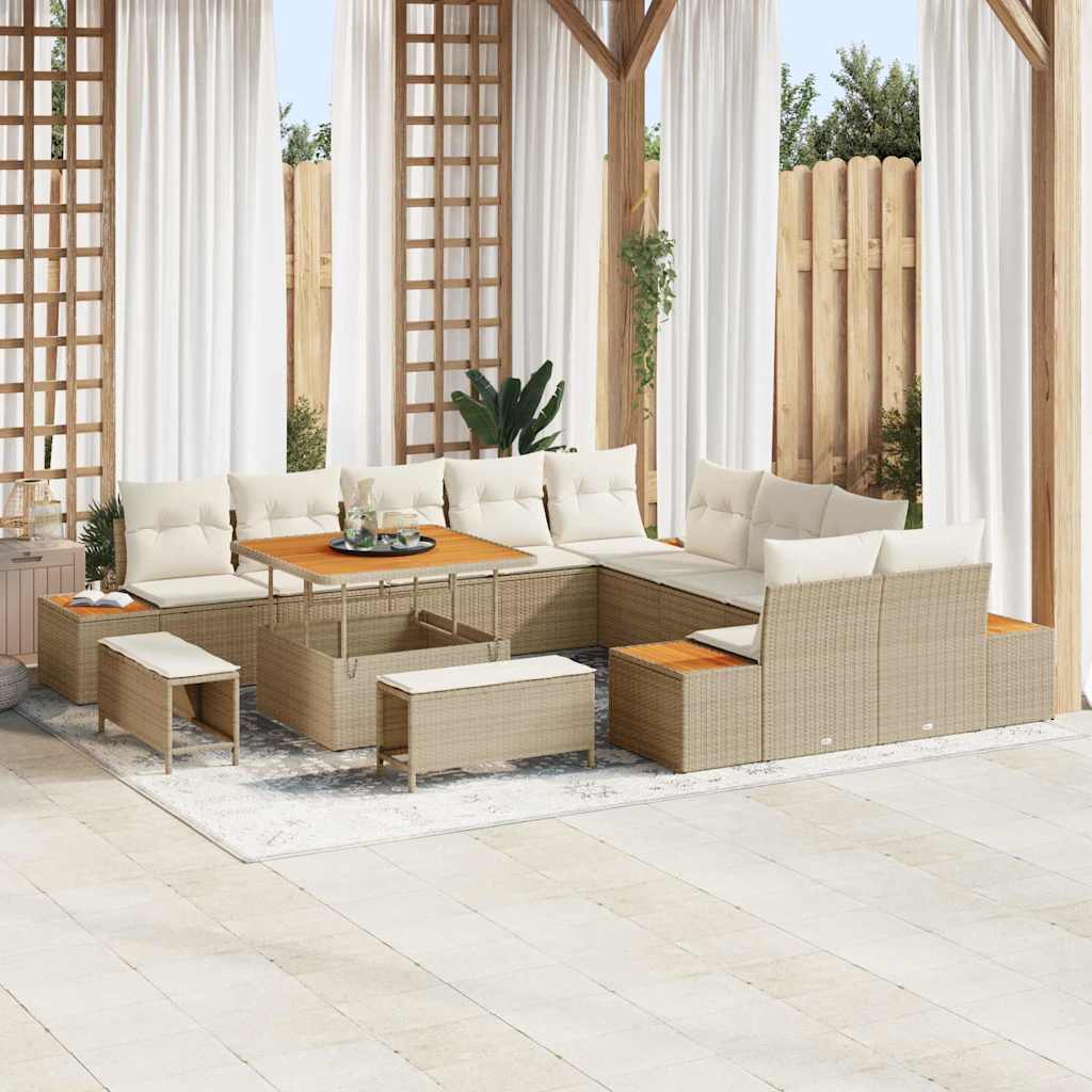 Tuinbankenset met kussen met opslag 13 pcs Beige Poly riet is nu te koop bij PeponiXL, paradijselijk wonen!