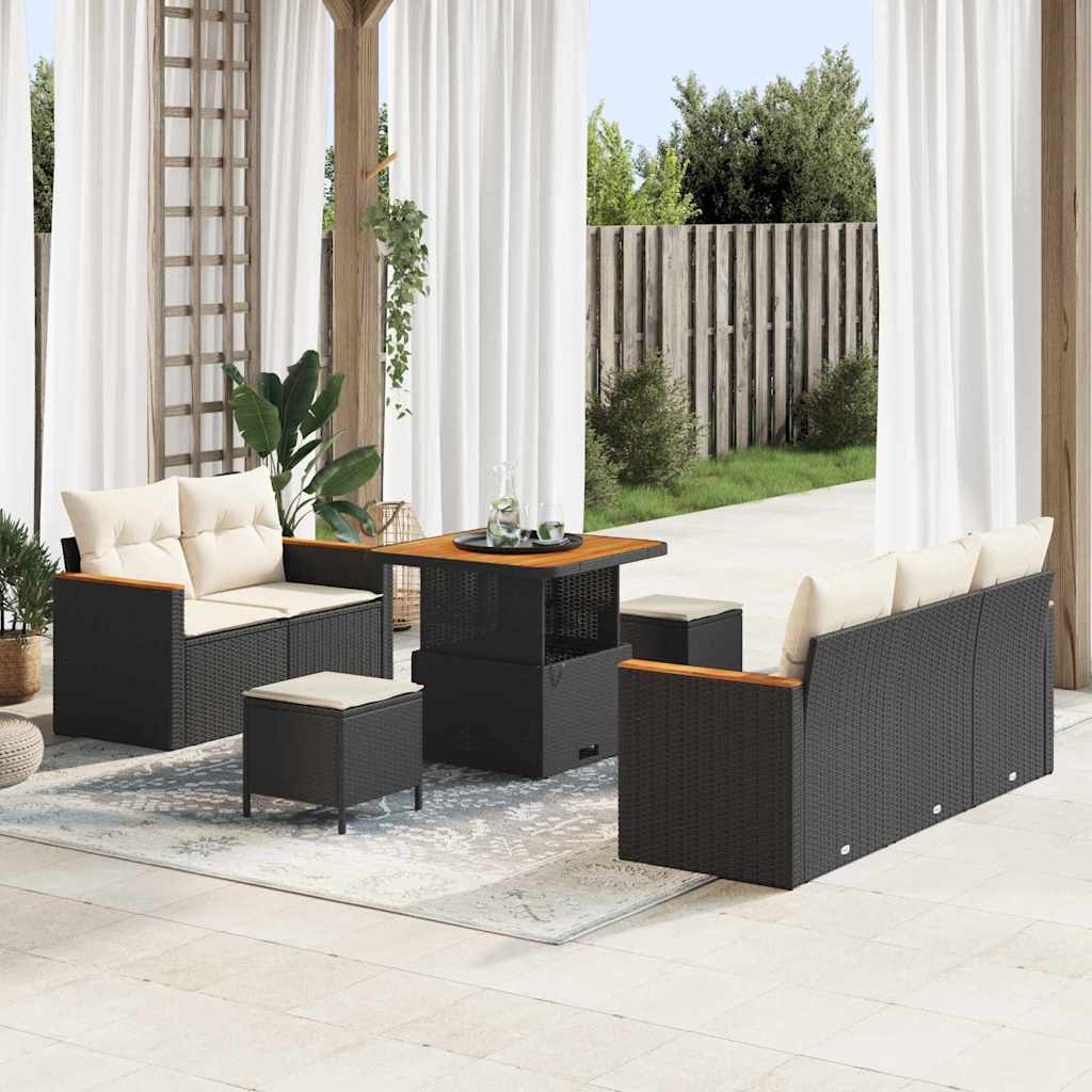 Tuinbankenset met kussen 10 pcs Zwart en Crème poly rattan is nu te koop bij PeponiXL, paradijselijk wonen!