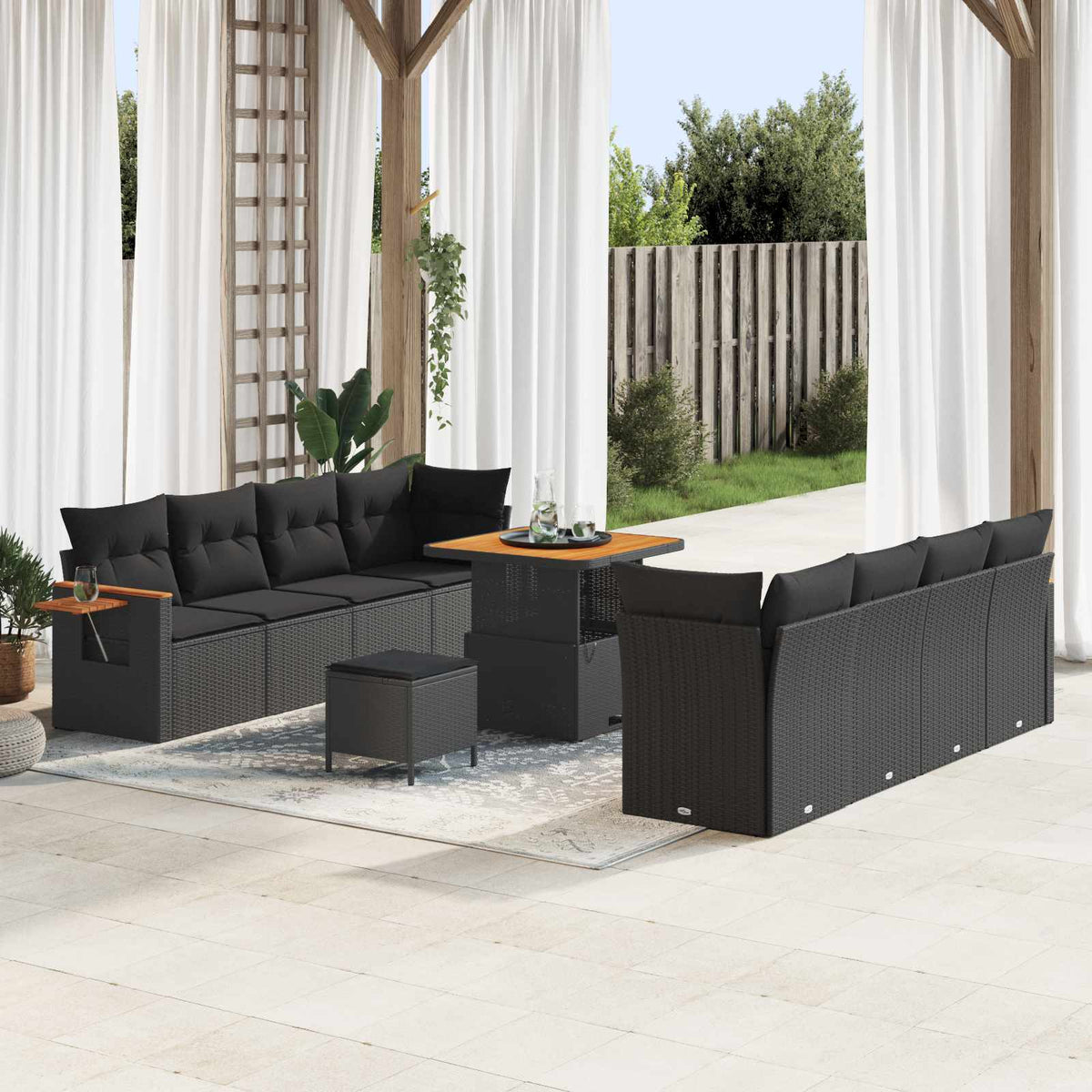 Tuinbankenset met kussen 12 pcs Zwart poly rattan is nu te koop bij PeponiXL, paradijselijk wonen!