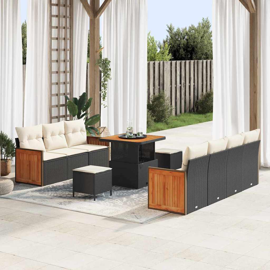Tuinbankenset met kussen 13 pcs Zwart en Crème poly rattan is nu te koop bij PeponiXL, paradijselijk wonen!