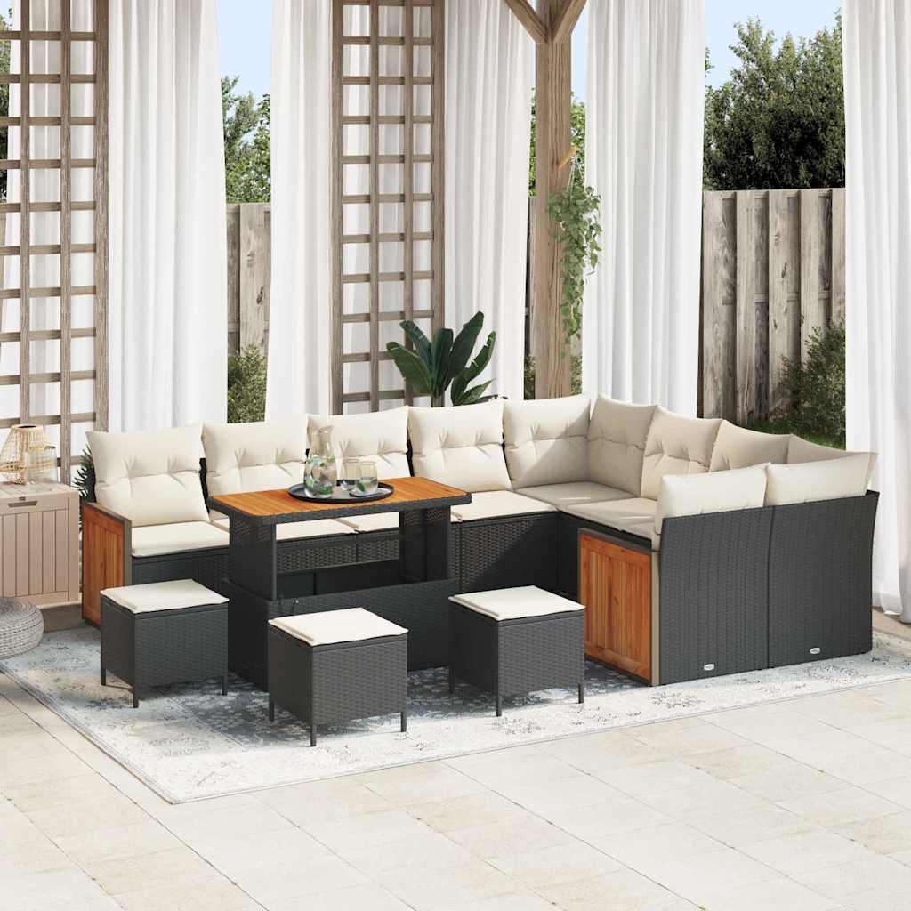 Tuinbankenset met kussen 14 pcs Zwart en Crème poly rattan is nu te koop bij PeponiXL, paradijselijk wonen!