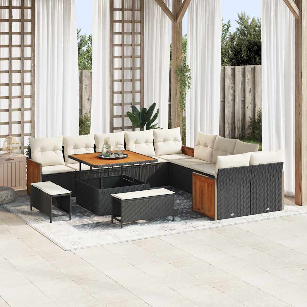 Tuinbankenset met kussen 17 pcs Zwart en Crème poly rattan is nu te koop bij PeponiXL, paradijselijk wonen!