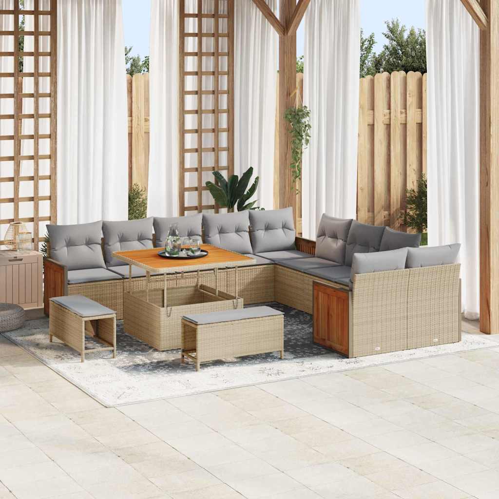 Tuinbankenset 17 pcs Beige en Licht Grijs poly rattan is nu te koop bij PeponiXL, paradijselijk wonen!