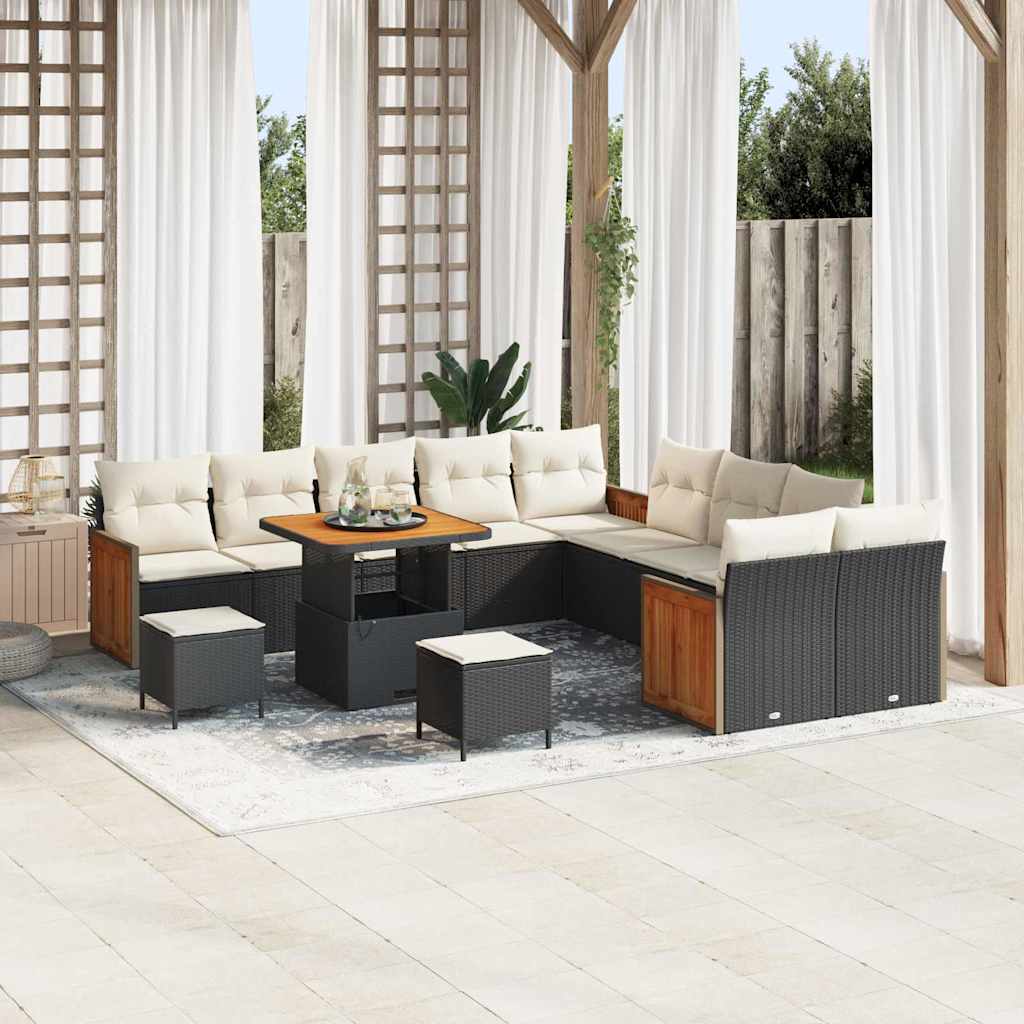 Tuinbankenset met kussen 17 pcs Zwart en Crème poly rattan is nu te koop bij PeponiXL, paradijselijk wonen!