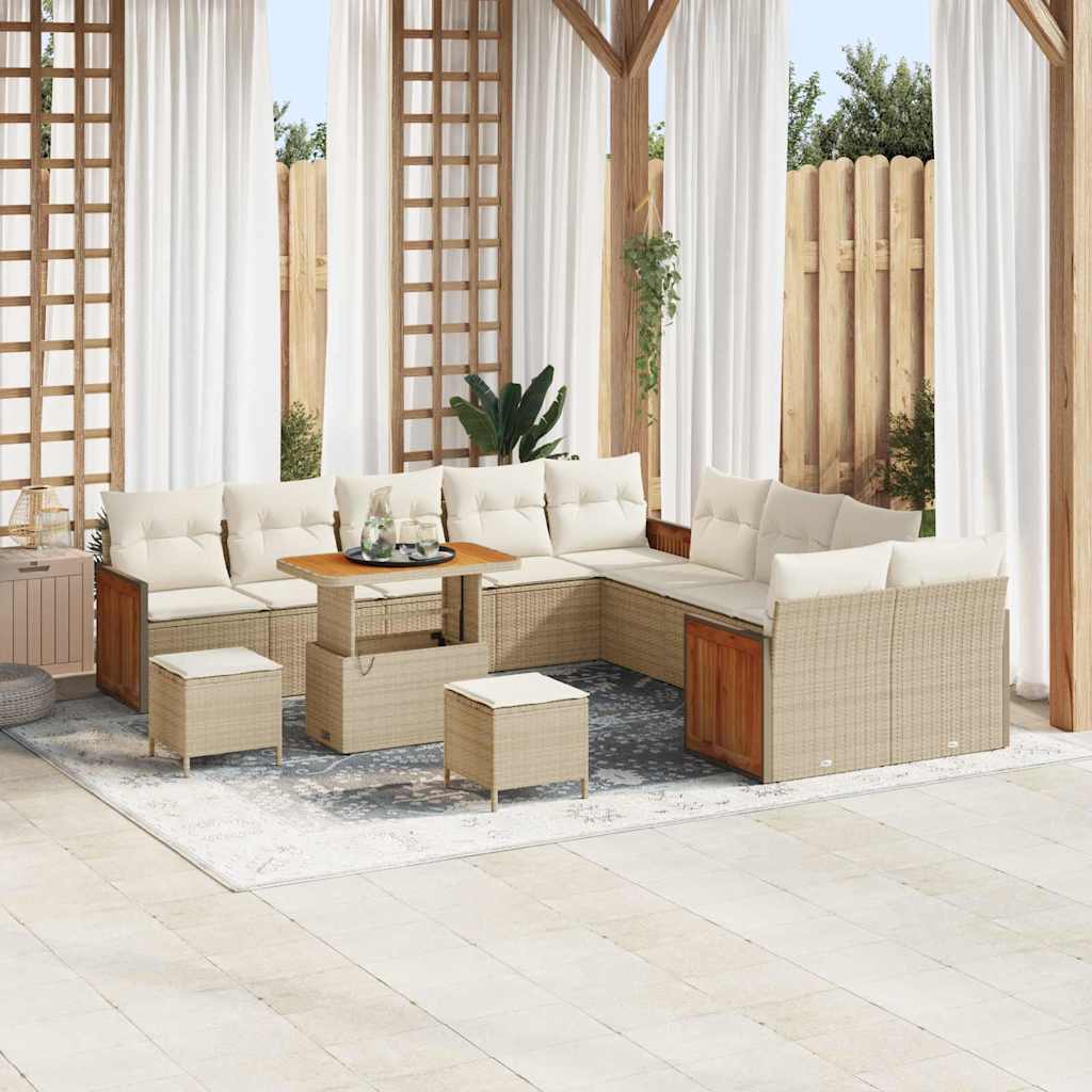 Tuinbankenset met kussen 17 pcs Beige en Crème poly rattan is nu te koop bij PeponiXL, paradijselijk wonen!