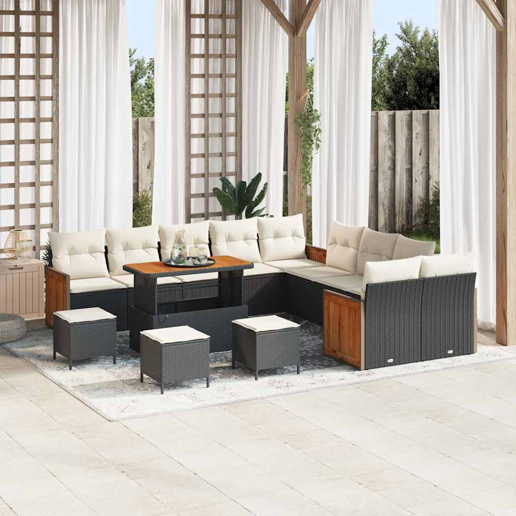 Tuinbankenset met kussen 18 pcs Zwart en Crème poly rattan is nu te koop bij PeponiXL, paradijselijk wonen!