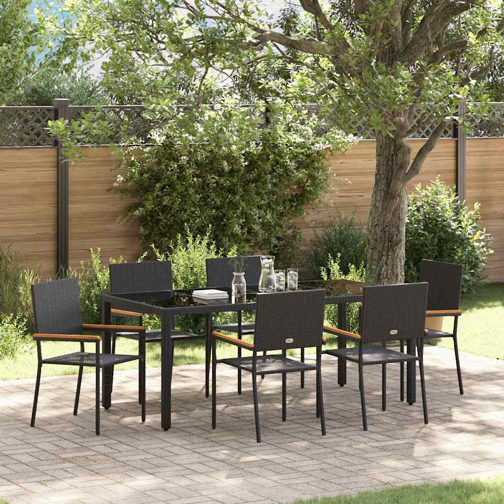 Tuin eettafelset 7 pcs Zwart poly rattan is nu te koop bij PeponiXL, paradijselijk wonen!