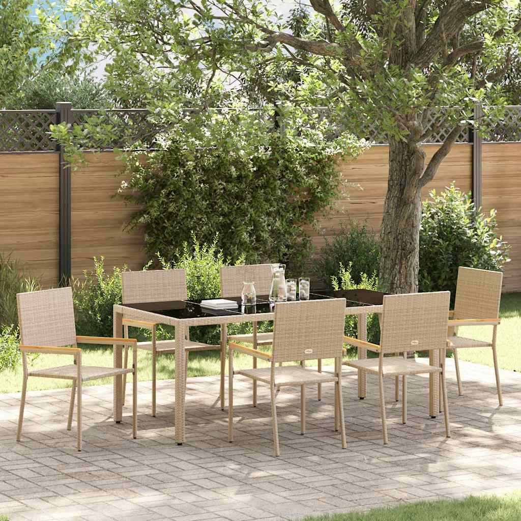Tuin eettafelset 7 pcs Beige poly rattan is nu te koop bij PeponiXL, paradijselijk wonen!