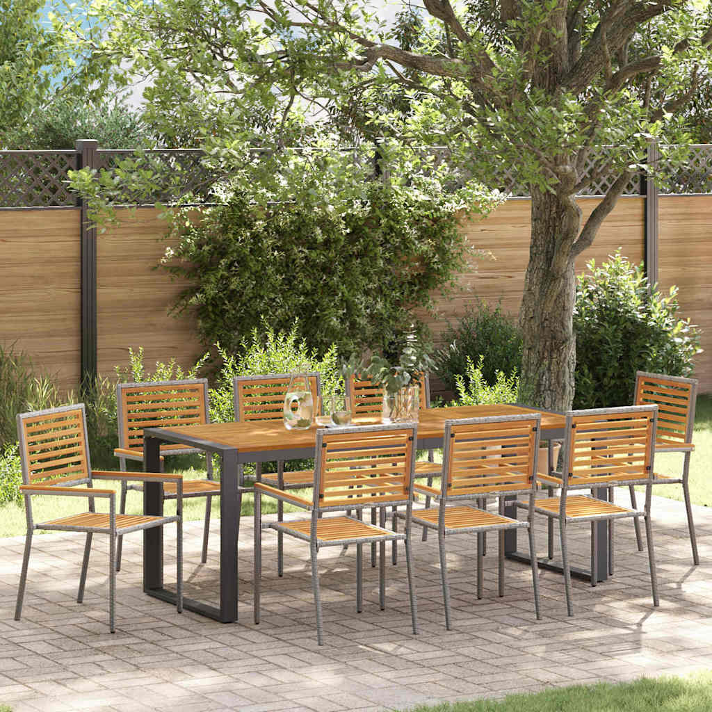 Tuin eettafelset 9 pcs Grijs en Bruin poly rattan is nu te koop bij PeponiXL, paradijselijk wonen!