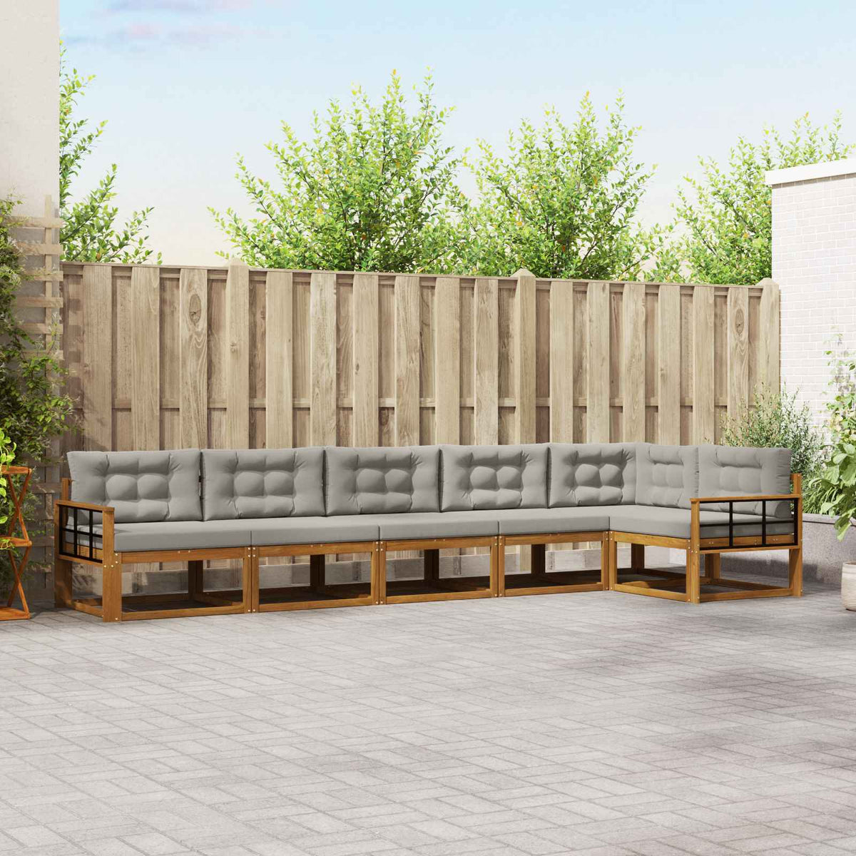 Buiten bankenset met kussen 6 pcs Naturel en lichtgrijs is nu te koop bij PeponiXL, paradijselijk wonen!
