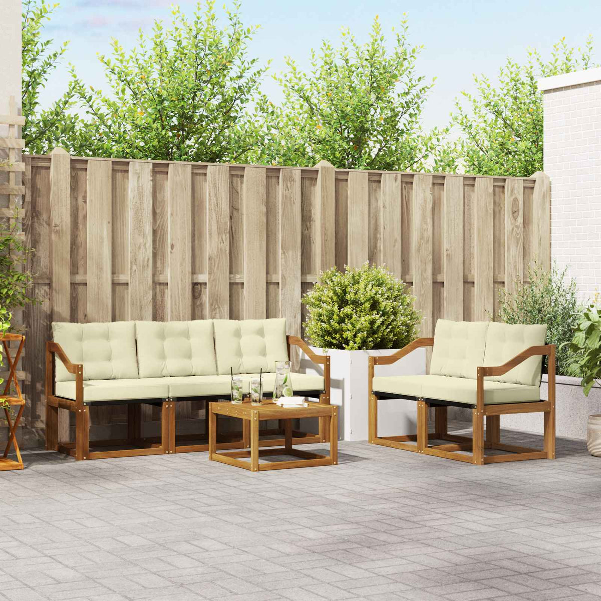 Buiten bankenset met kussen 6 pcs Natuurlijk en Crème is nu te koop bij PeponiXL, paradijselijk wonen!