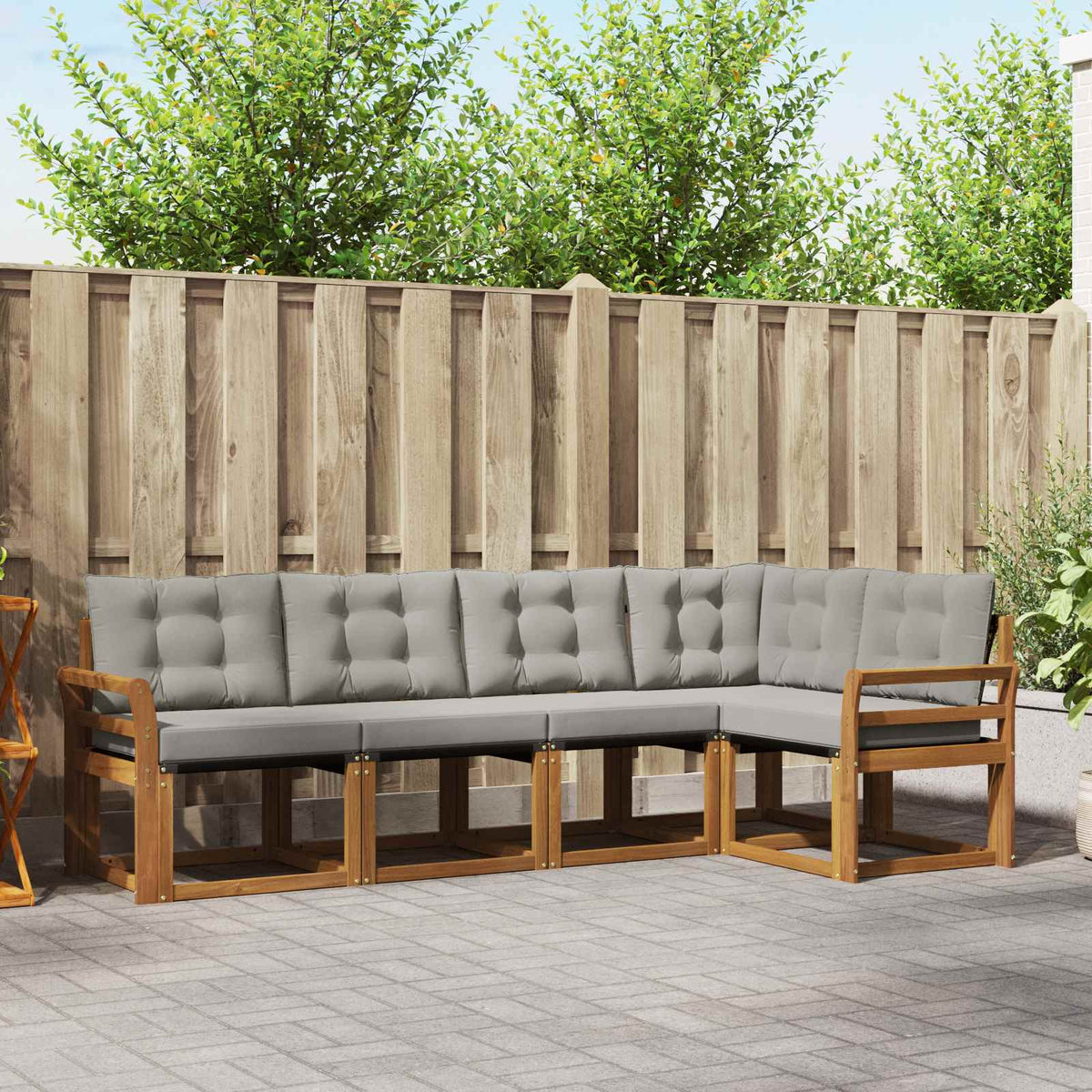 Buiten bankenset met kussen 5 pcs Natuurlijk en Lichtgrijs is nu te koop bij PeponiXL, paradijselijk wonen!