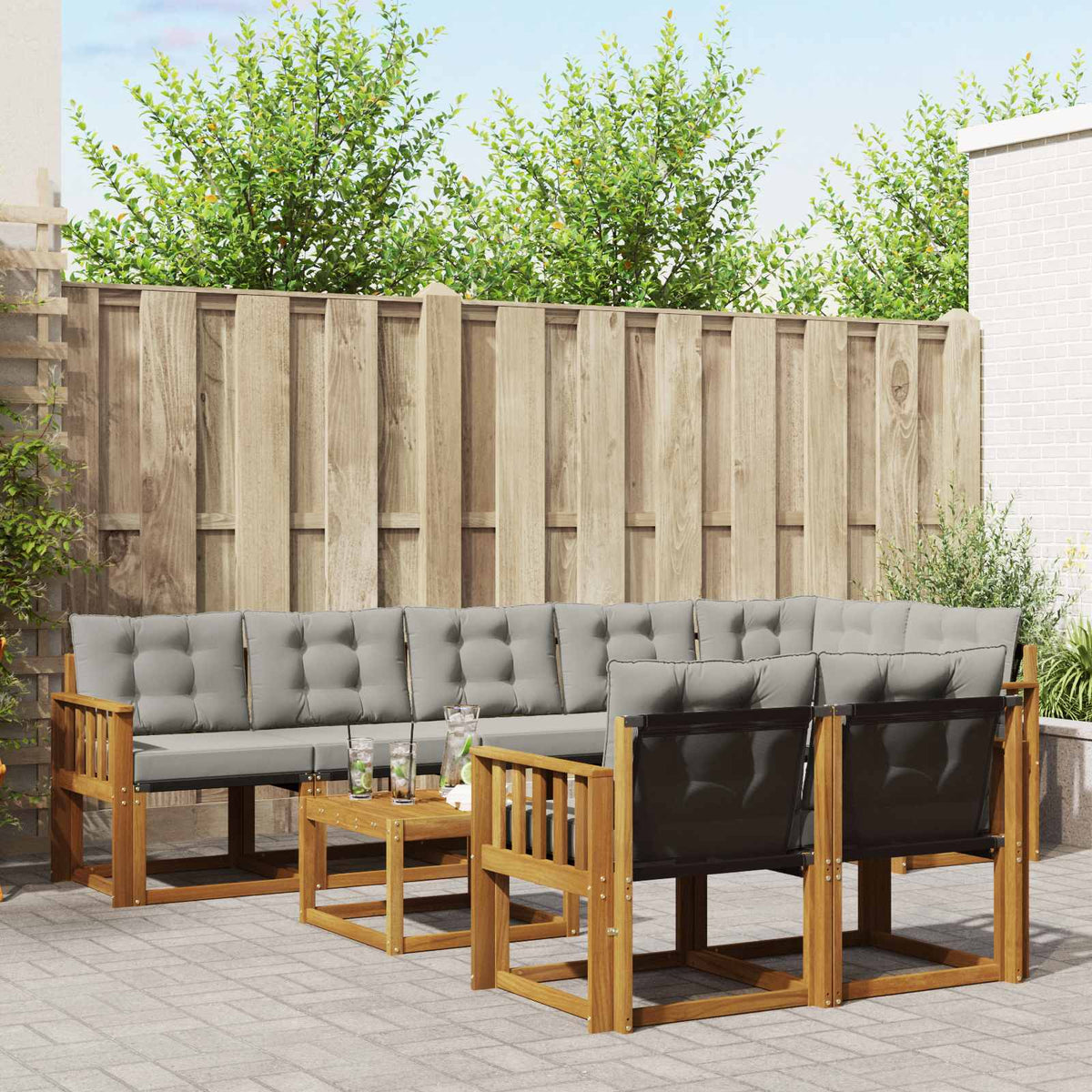 Buiten bankenset met kussen 9 pcs Natuurlijk en Lichtgrijs is nu te koop bij PeponiXL, paradijselijk wonen!