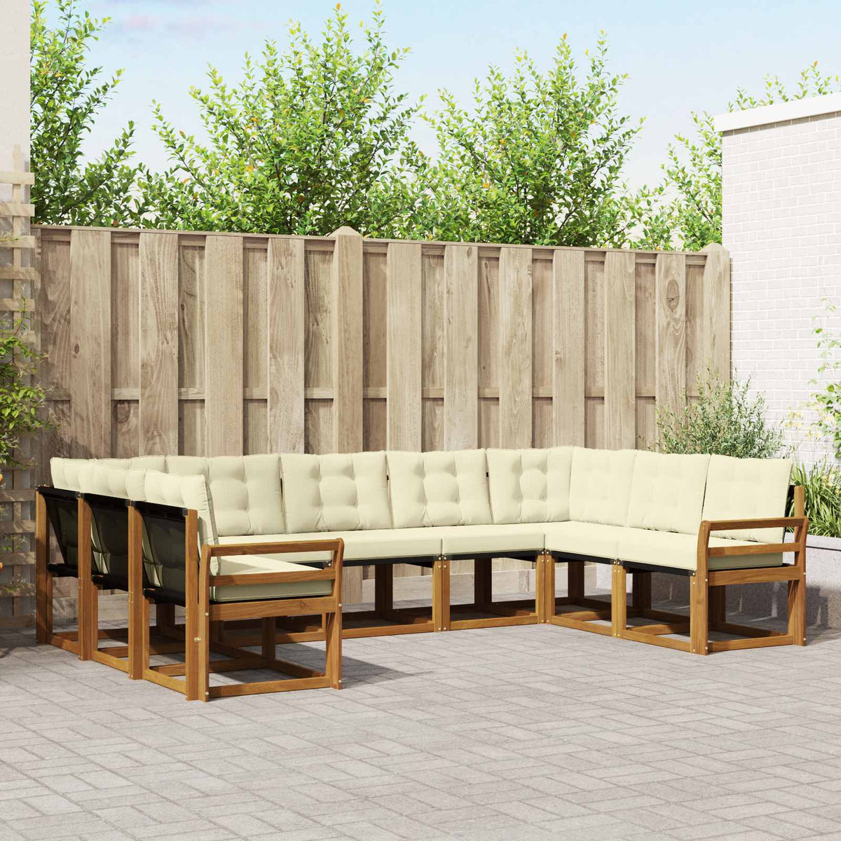 Buiten bankenset met kussen 9 pcs Natuurlijk en Crème is nu te koop bij PeponiXL, paradijselijk wonen!