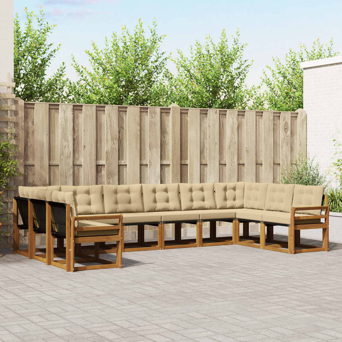 Buiten bankenset met kussen 10 pcs Natuurlijk en Beige is nu te koop bij PeponiXL, paradijselijk wonen!