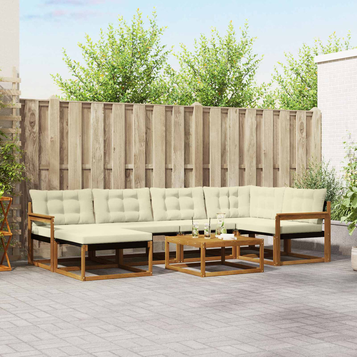 Buiten bankenset 19 pcs Natuurlijk en Crème Massief Acaciahout is nu te koop bij PeponiXL, paradijselijk wonen!