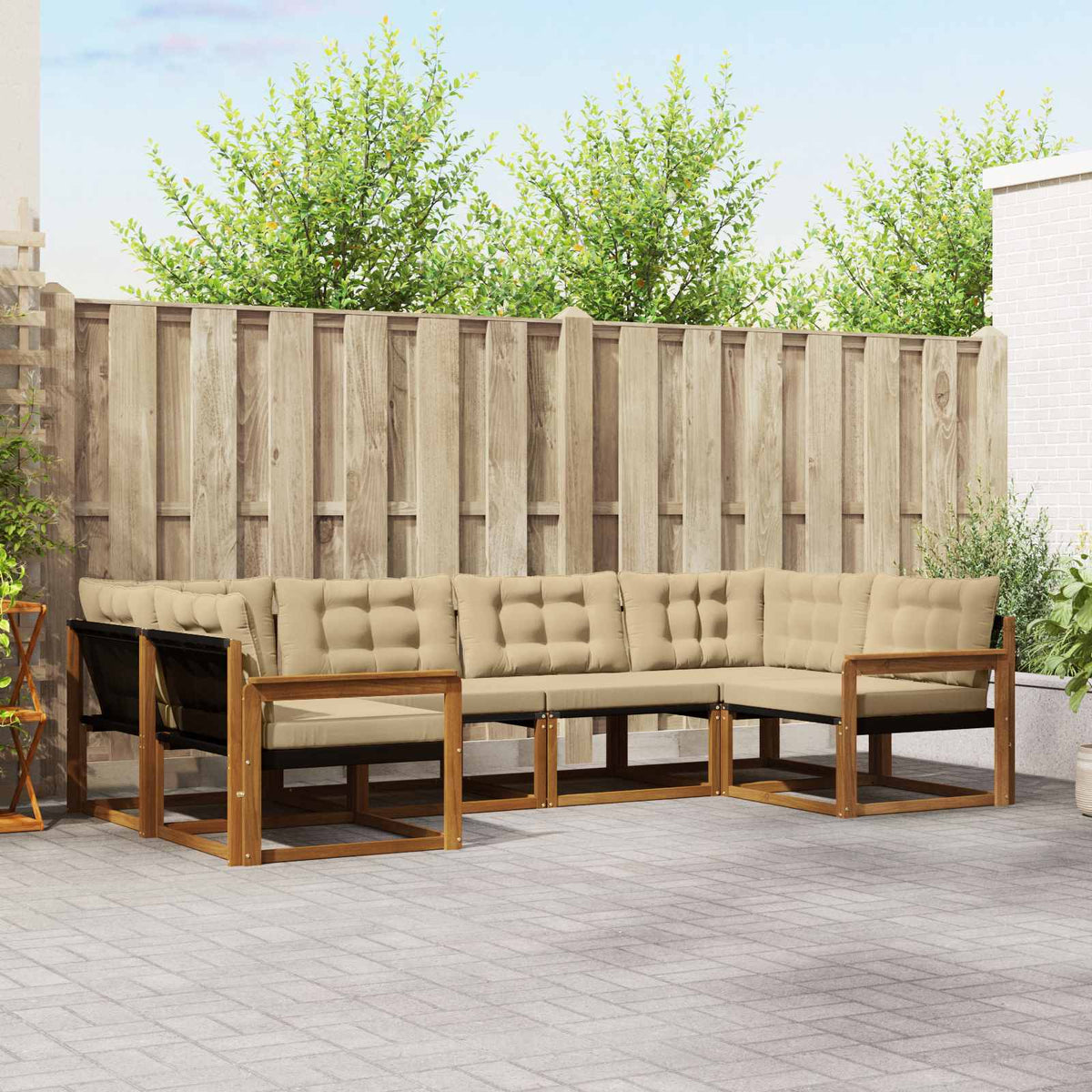 Buiten bankenset met kussen 6 pcs Natuurlijk en Beige is nu te koop bij PeponiXL, paradijselijk wonen!