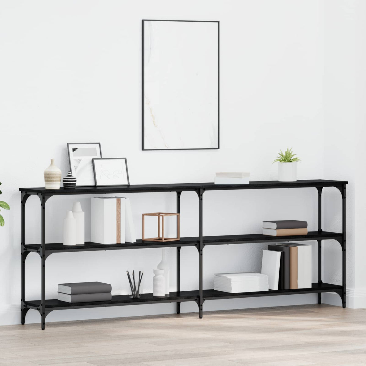 Wandtafel Zwart eiken 200 x 29 x 75 cm Geperst Hout en Metaal is nu te koop bij PeponiXL, paradijselijk wonen!