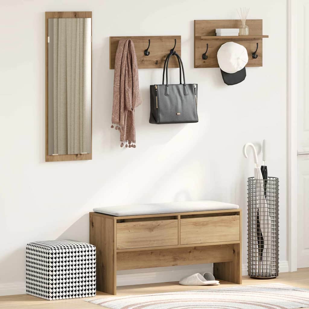 Halmeubelset met lade 4 pcs Ambachtelijk eiken Bewerkt hout is nu te koop bij PeponiXL, paradijselijk wonen!
