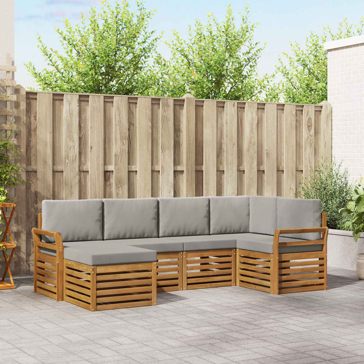Hoekbank Set met kussen 6 pcs Natuurlijk en Lichtgrijs is nu te koop bij PeponiXL, paradijselijk wonen!