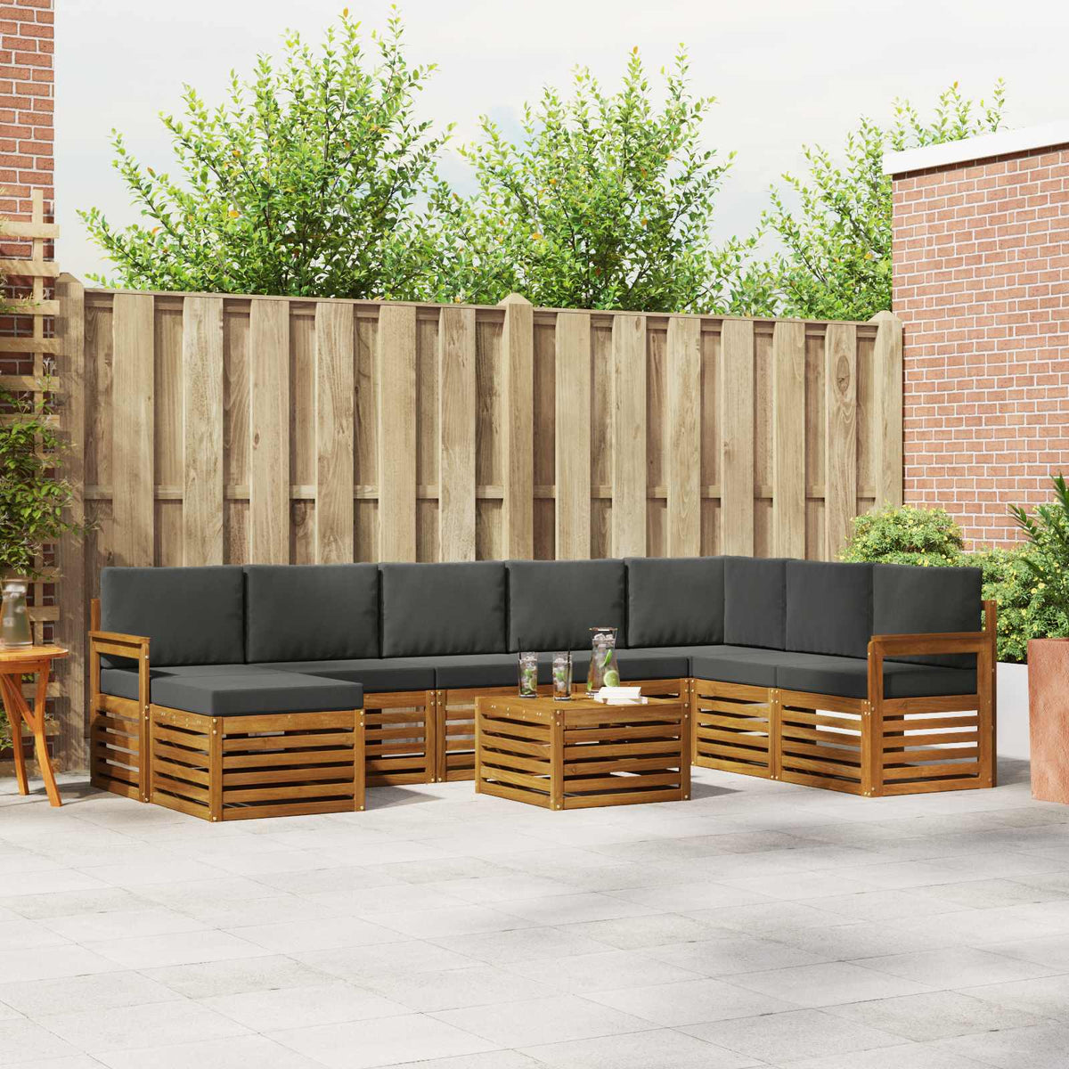 Buiten bankenset met kussen 9 pcs Natuurlijk en Antraciet is nu te koop bij PeponiXL, paradijselijk wonen!