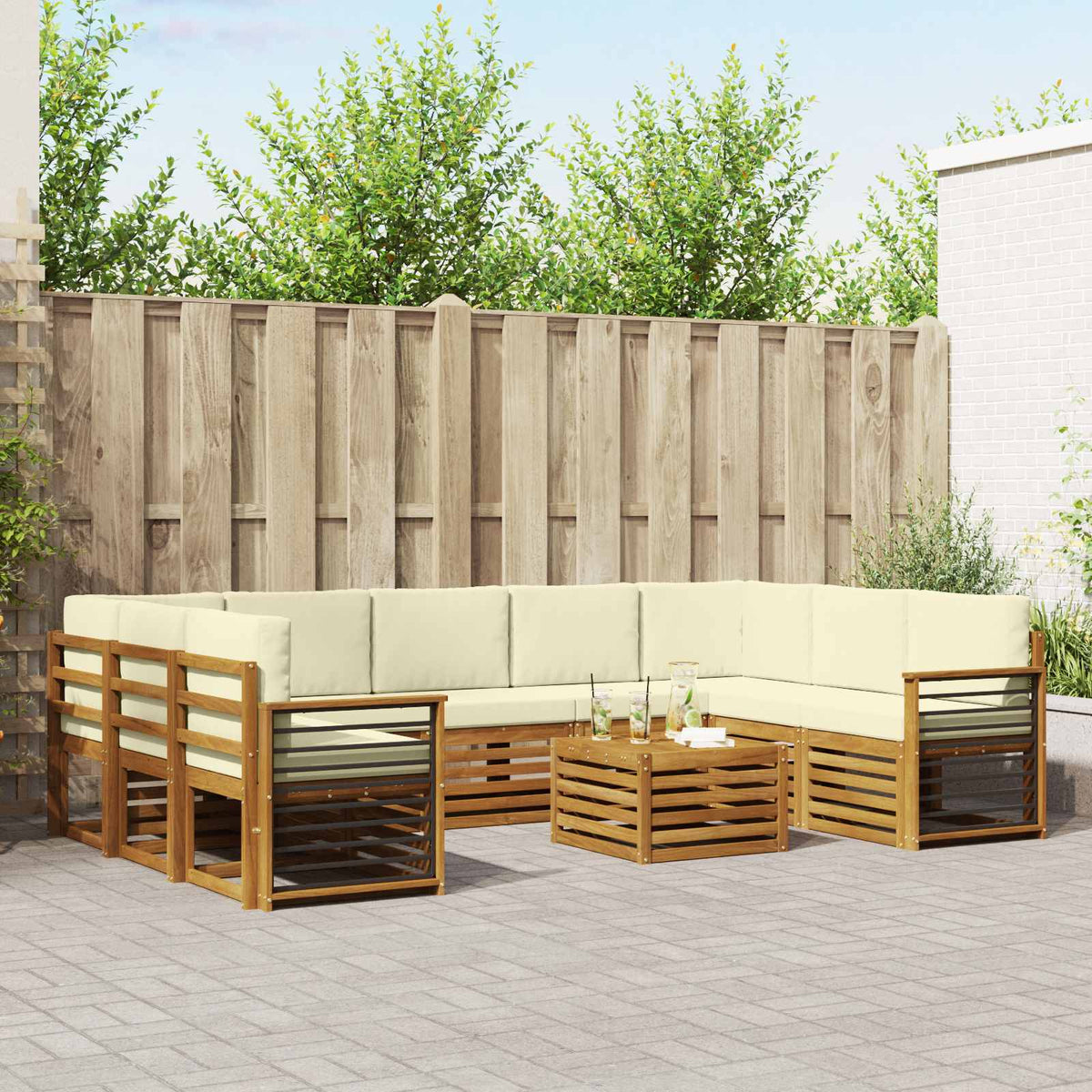 Sofa-Sets 10 pcs Natuurlijk en Crème Massief Acaciahout is nu te koop bij PeponiXL, paradijselijk wonen!