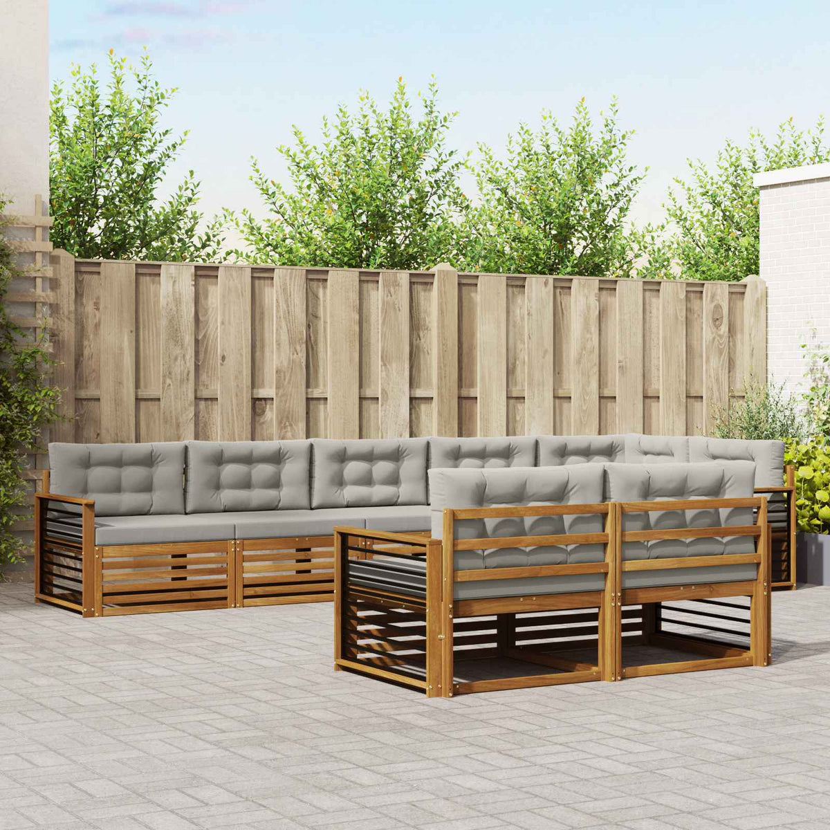 Buiten bankenset met kussen 8 pcs Natuurlijk en Lichtgrijs is nu te koop bij PeponiXL, paradijselijk wonen!
