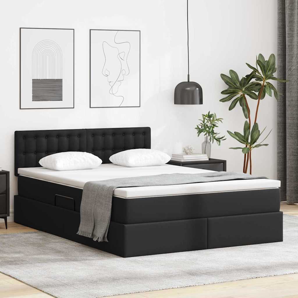 Opslag bed met matras met matras Zwart 140 x 200 cm Nep Leer is nu te koop bij PeponiXL, paradijselijk wonen!