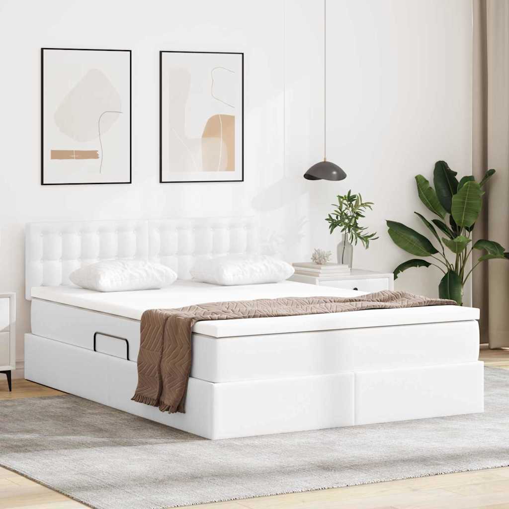 Opslag bed met matras met matras Puur Wit 140 x 200 cm Nep Leer is nu te koop bij PeponiXL, paradijselijk wonen!