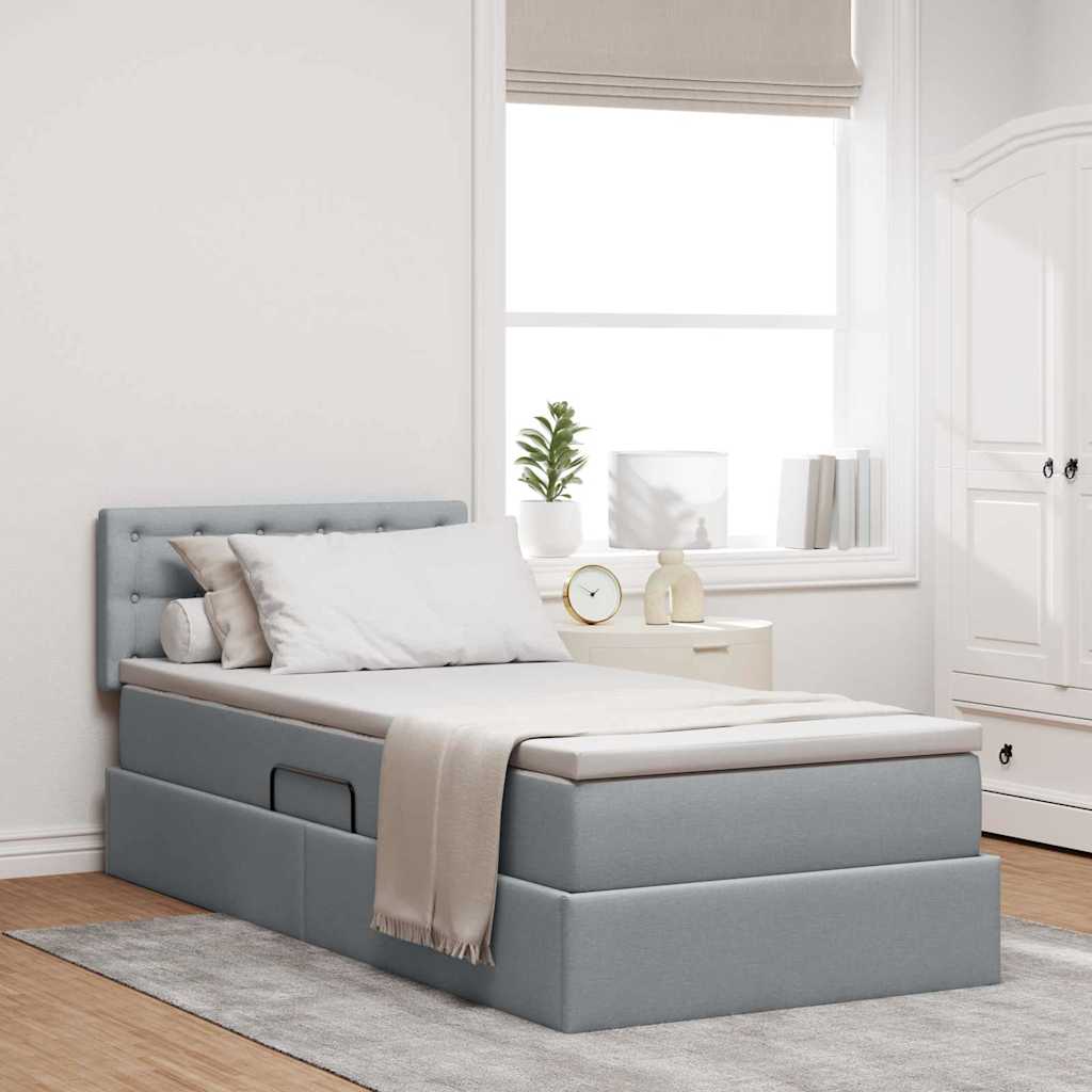 Opbergbed met matras Lichtgrijs 90 x 190 cm Bewerkt hout is nu te koop bij PeponiXL, paradijselijk wonen!