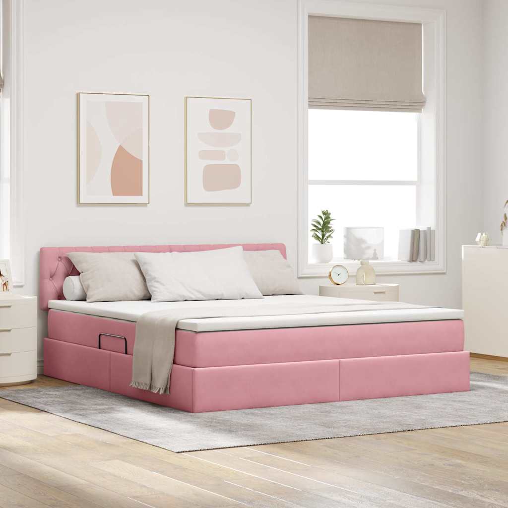 Opslag bed met matras met hoofdeinde Roze 180 x 200 cm Fluweel is nu te koop bij PeponiXL, paradijselijk wonen!