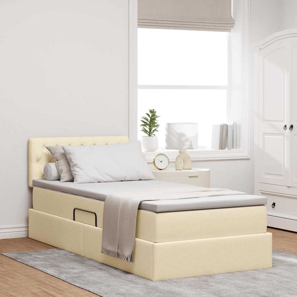 Opbergbed met LED met hoofdeinde Crème 100 x 200 cm Stof is nu te koop bij PeponiXL, paradijselijk wonen!