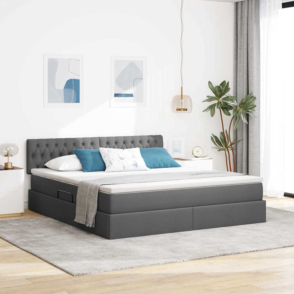 Opbergbed met LED met matras Donkergrijs 160 x 200 cm Stof is nu te koop bij PeponiXL, paradijselijk wonen!