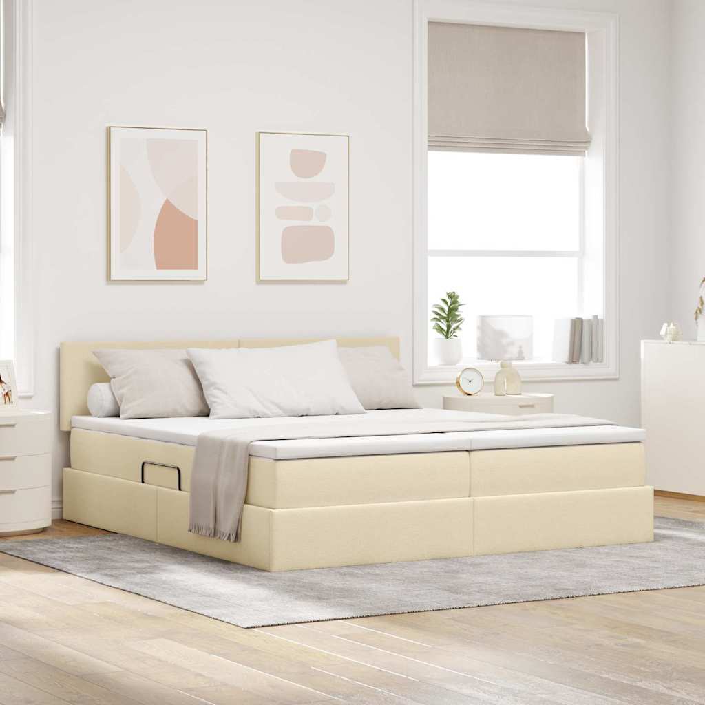 Bed met LED-striplichten met hoofdeinde Crème 200 x 200 cm Stof is nu te koop bij PeponiXL, paradijselijk wonen!