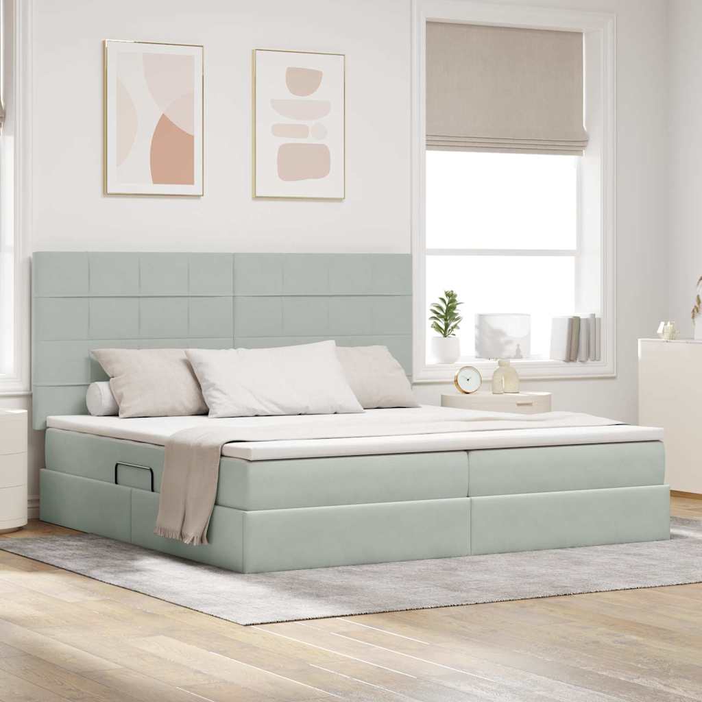 Opslag bed met matras Lichtgrijs 200 x 200 cm Fluweel is nu te koop bij PeponiXL, paradijselijk wonen!