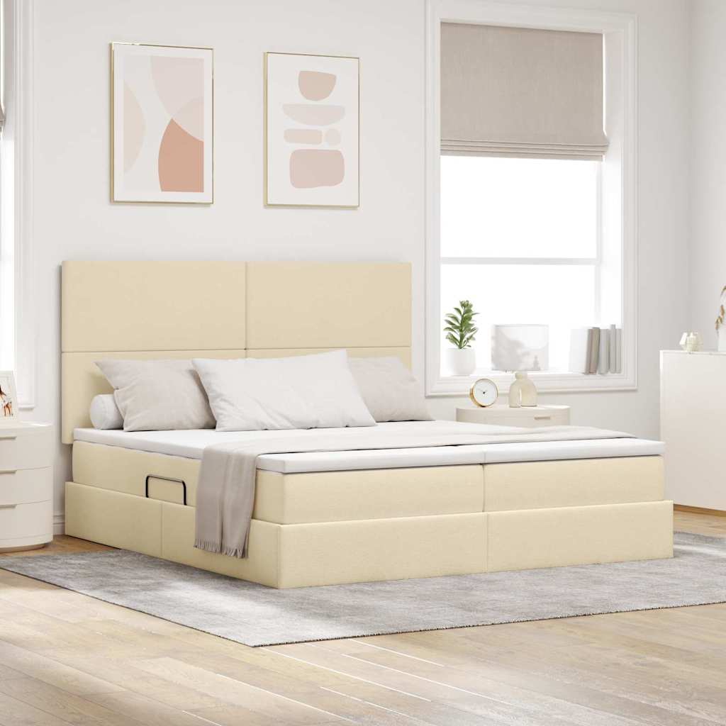 Bed met LED-stripverlichting met opslag Crème 200 x 200 cm Stof is nu te koop bij PeponiXL, paradijselijk wonen!