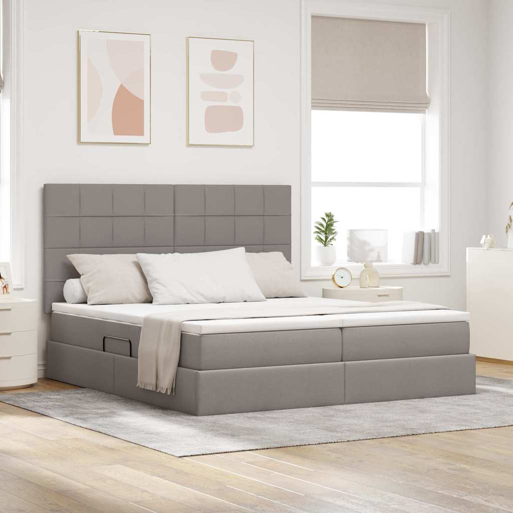 Bed met LED-stripverlichting met opslag Taupe 200 x 200 cm Stof is nu te koop bij PeponiXL, paradijselijk wonen!