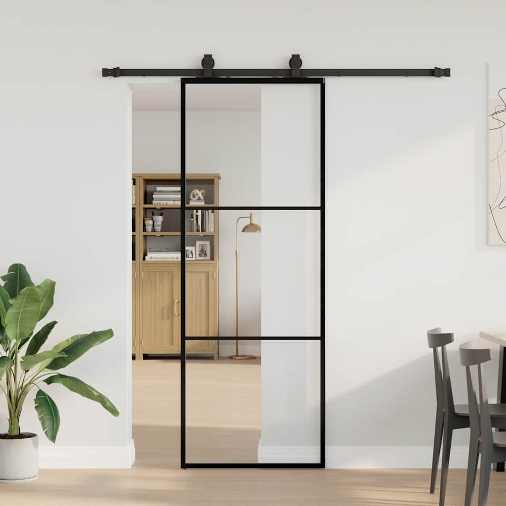 Schuifdeur met beslagset 76x205 cm ESG glas zwart is nu te koop bij PeponiXL, paradijselijk wonen!