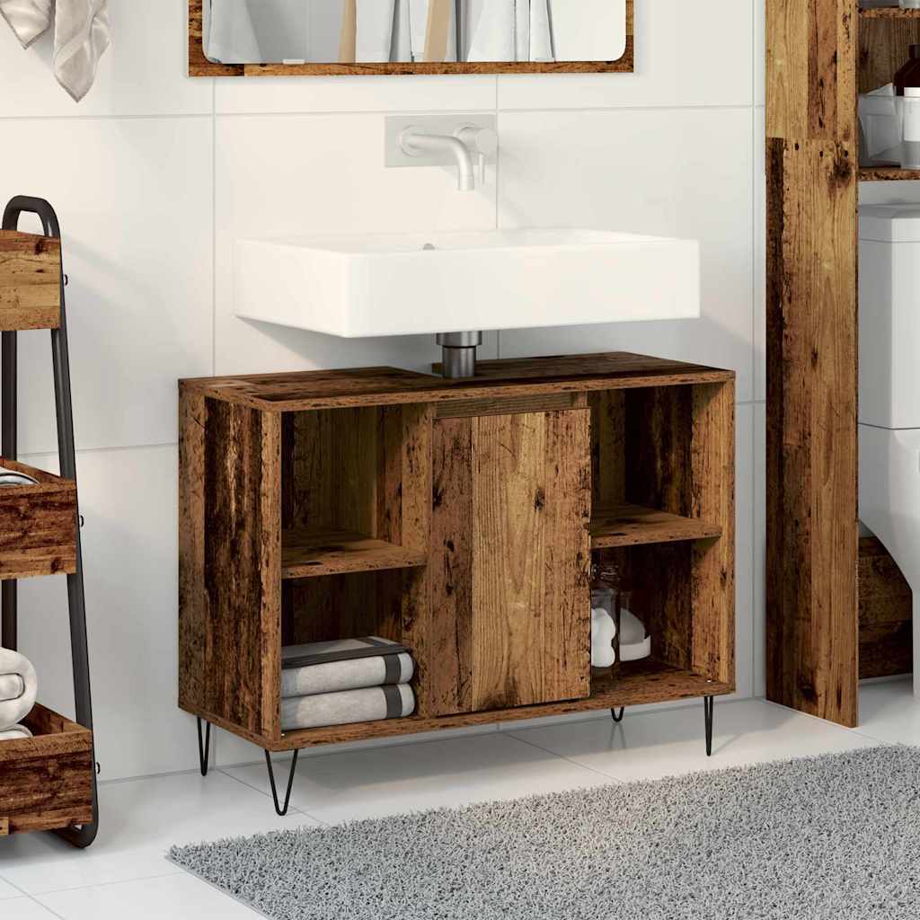 Badkamer Kast met plank Oud Hout 80 x 33 x 60 cm Bewerkt hout is nu te koop bij PeponiXL, paradijselijk wonen!