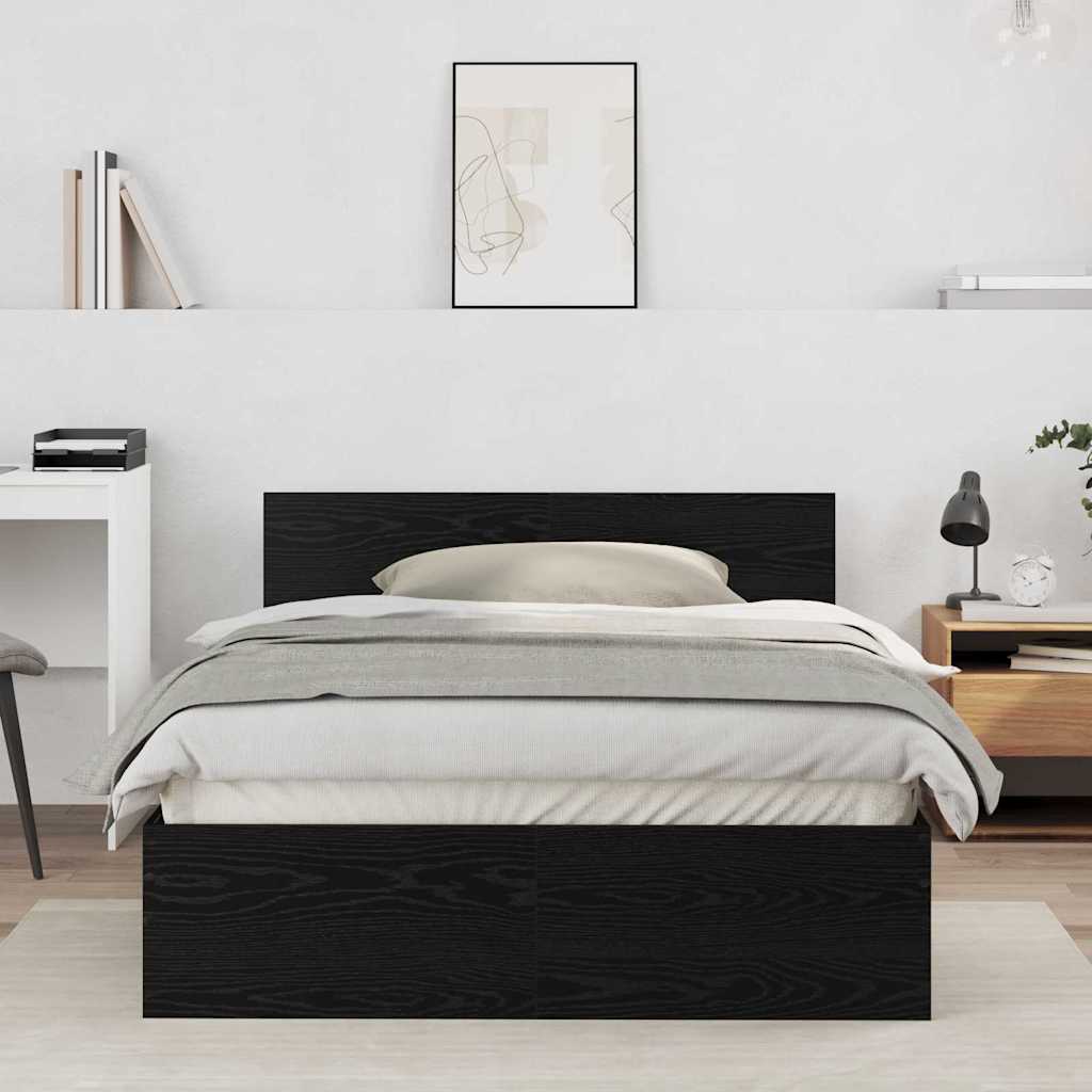 Bedframe Zwart Eiken 193 x 125 x 70 cm Bewerkt hout is nu te koop bij PeponiXL, paradijselijk wonen!