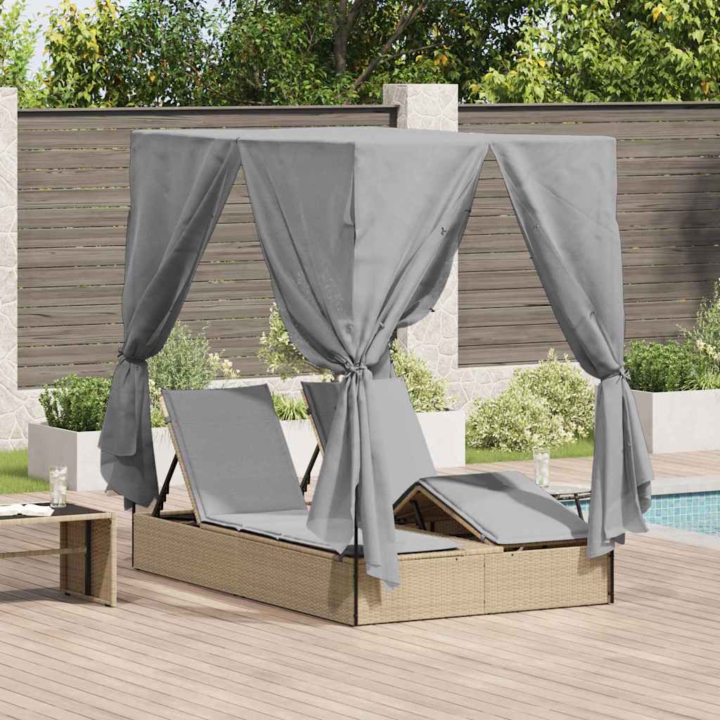 Dubbele ligbed Verstelbaar Grijs 205 x 129 x 200 cm poly rattan is nu te koop bij PeponiXL, paradijselijk wonen!
