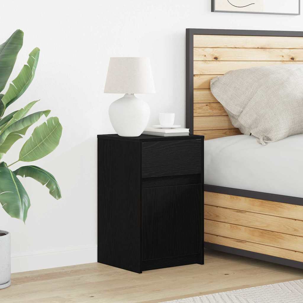 LED Bedside Kast Zwart eiken 38 x 34 x 61 cm Bewerkt hout is nu te koop bij PeponiXL, paradijselijk wonen!