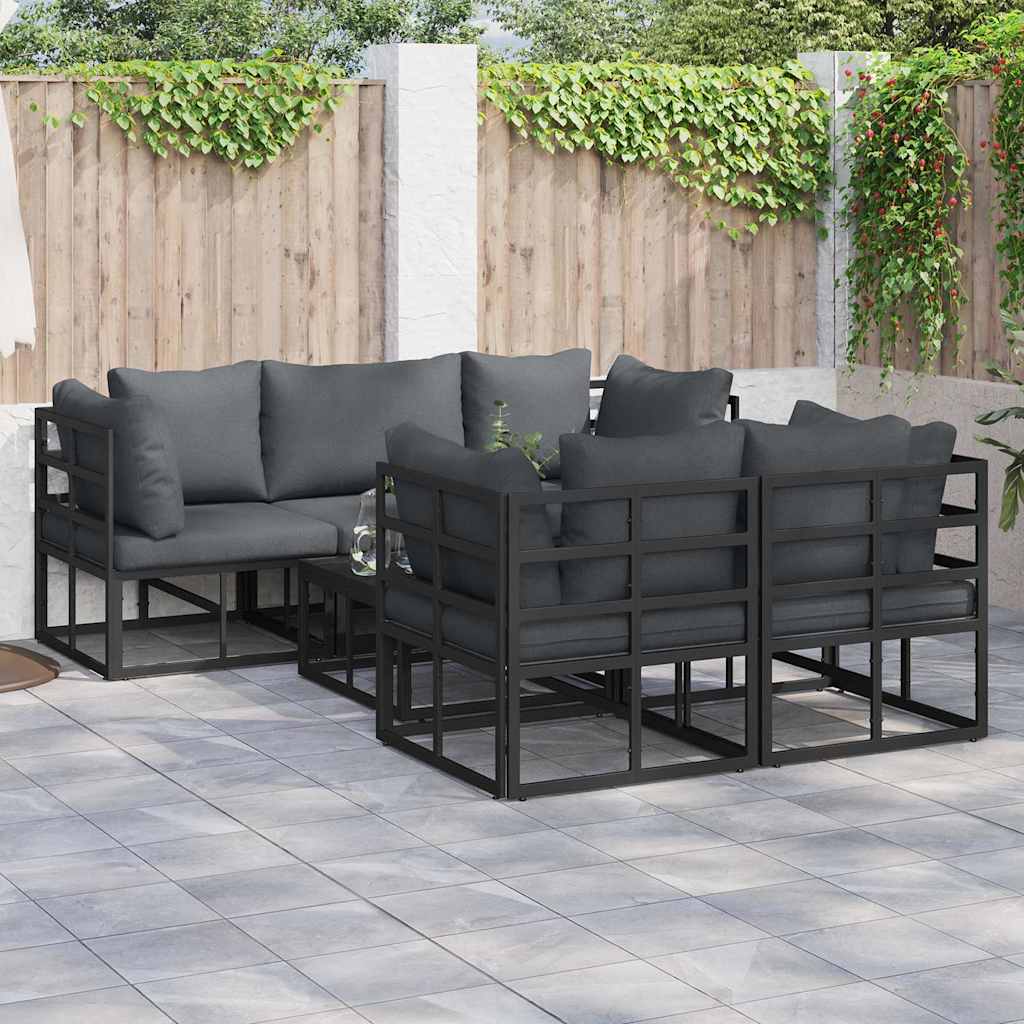 Tuinbankenset met kussen 6 pcs Zwart Staal is nu te koop bij PeponiXL, paradijselijk wonen!