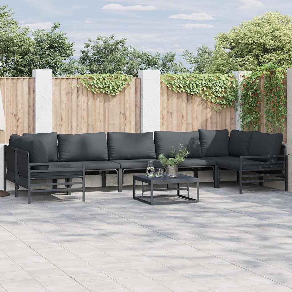 Tuinbankenset met kussen 8 pcs Zwart Staal is nu te koop bij PeponiXL, paradijselijk wonen!
