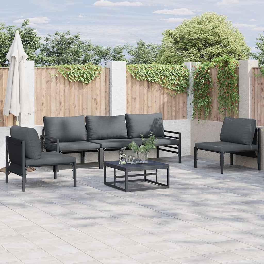 Tuinbankenset met kussen 6 pcs Zwart Staal is nu te koop bij PeponiXL, paradijselijk wonen!
